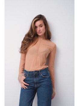 Логнслив сетка Laloca с перьями беж