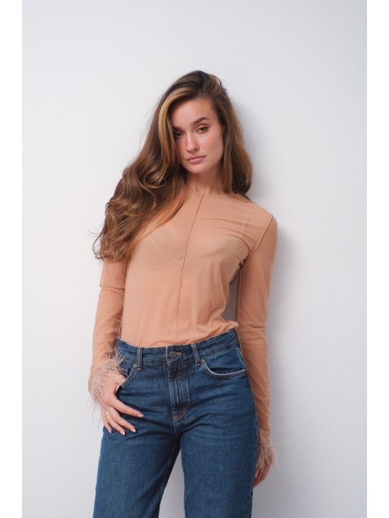 Логнслив сетка Laloca с перьями беж