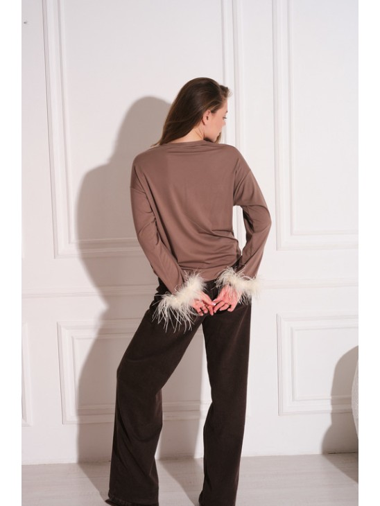 Логнслив Laloca с перьями шоколадный