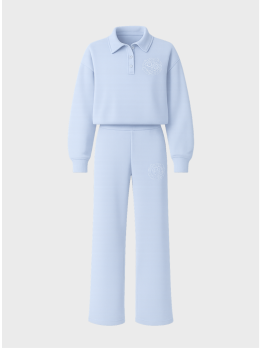 Костюм Marymax с эмблемой брюки клеш и поло на пуговицах светло-голубой