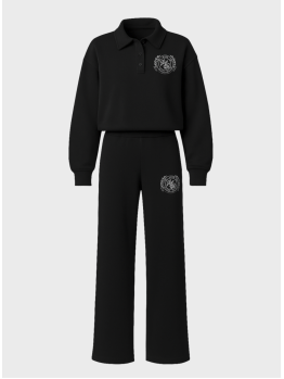 Костюм Marymax с эмблемой брюки клеш и поло на пуговицах черный