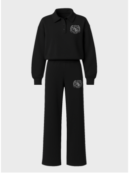 Костюм Marymax с эмблемой брюки клеш и поло на пуговицах черный