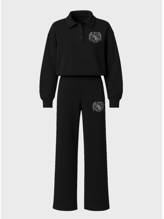 Костюм Marymax с эмблемой брюки клеш и поло на пуговицах черный