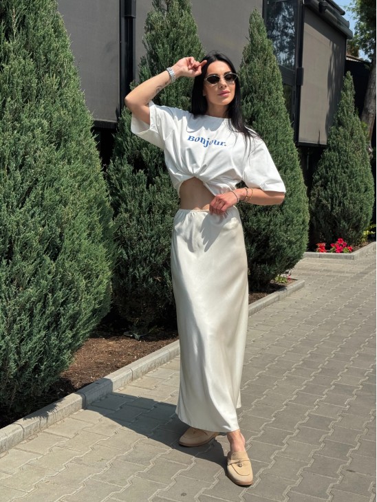 Сатинова спідниця Kakao brand на резинці вершкова