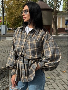 Kakao Brand рубашка в клетку с поясом OneSize бежевая