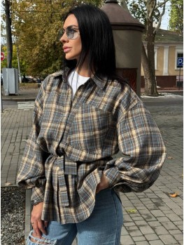 Kakao Brand рубашка в клетку с поясом OneSize бежевая