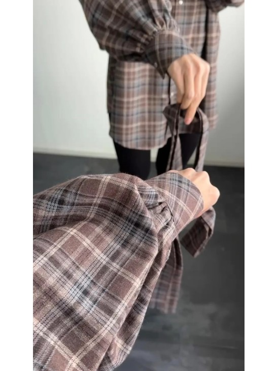 Kakao Brand Сорочка в клітинку з поясом OneSize коричнева