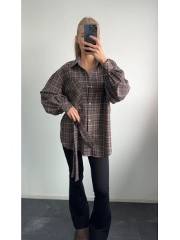 Kakao Brand рубашка в клетку с поясом OneSize коричневая