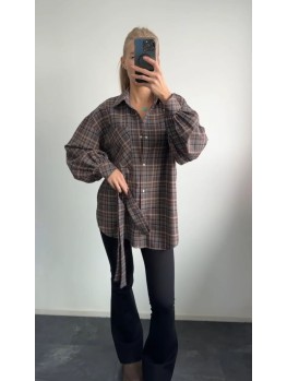 Kakao Brand Сорочка в клітинку з поясом OneSize коричнева