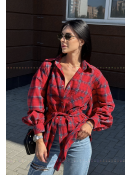 Kakao Brand Сорочка в клітинку з поясом OneSize червона