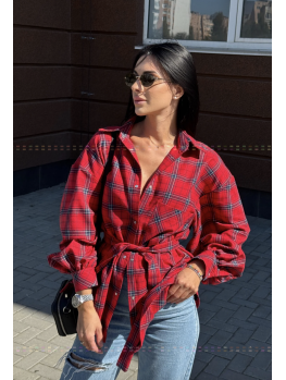 Kakao Brand Рубашка в клетку с поясом OneSize красная
