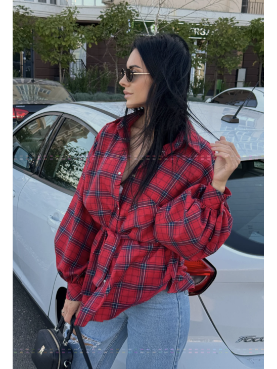 Kakao Brand Сорочка в клітинку з поясом OneSize червона