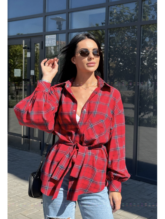 Kakao Brand Сорочка в клітинку з поясом OneSize червона