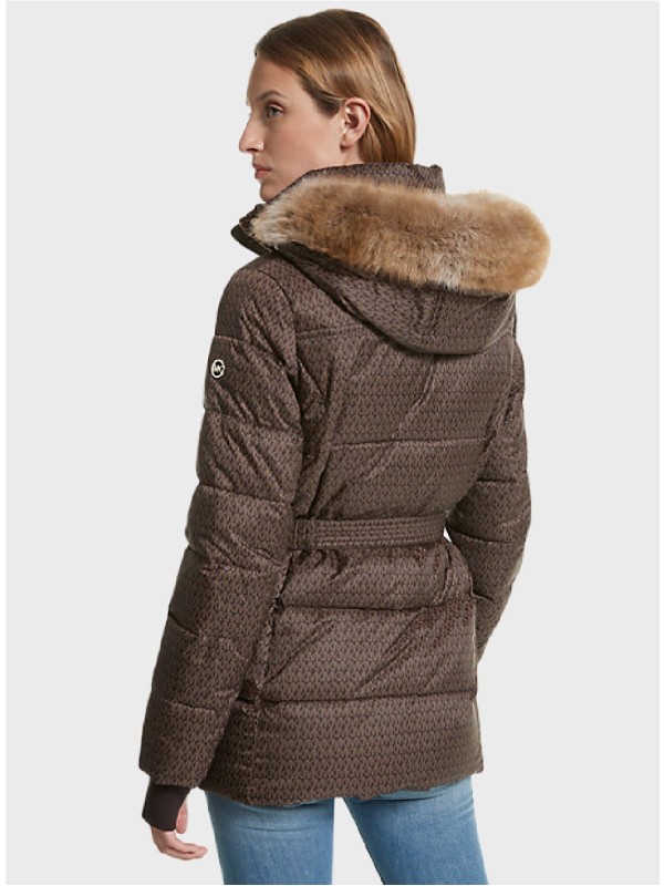 Куртка Michael Kors Faux Fur Trim Quilted Belted Brown