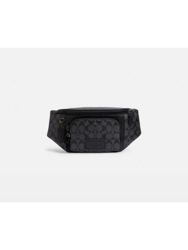 Мужская поясная сумка Coach Track Belt Bag In Signature Canvas Black Logo