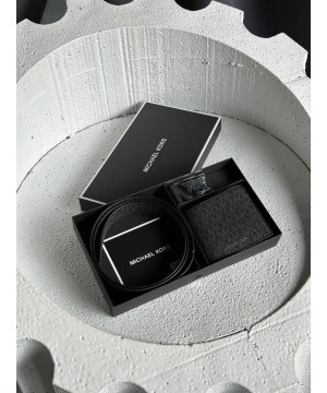 Чоловічий пояс + гаманець Michael Kors чорний логотип - 33мм