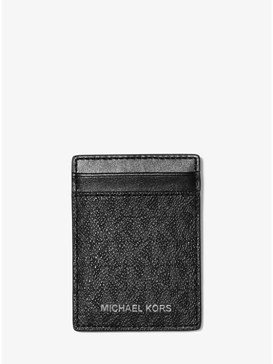 Чоловічий гаманець Michael Kors Card Holder With Money Clip Black Logo