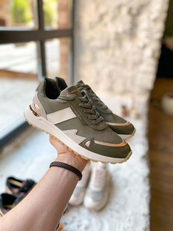 Michael Kors Monroe Canvas and Leather Trainer Olive