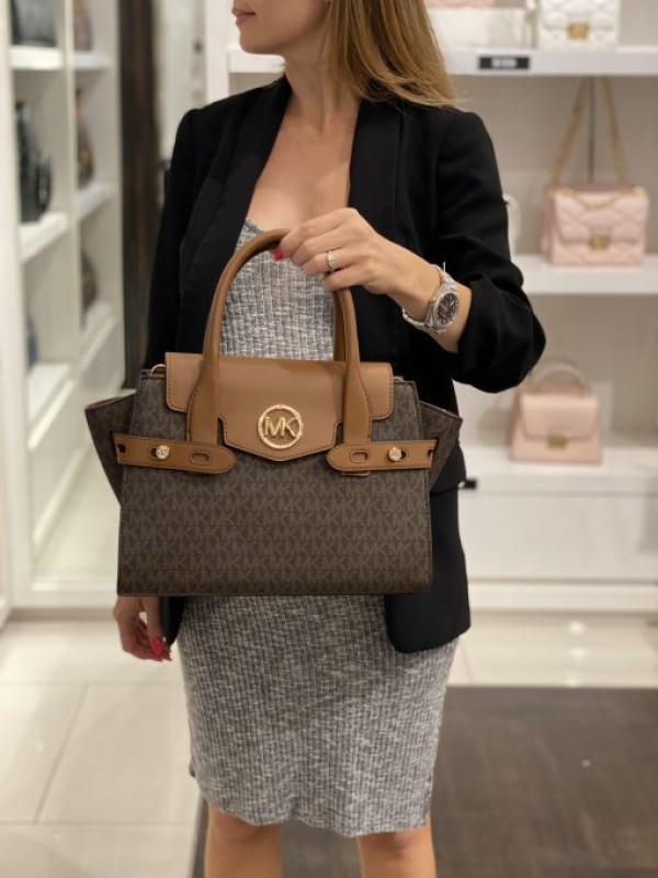 Cумка Michael Kors Carmen Satchel Brown logo