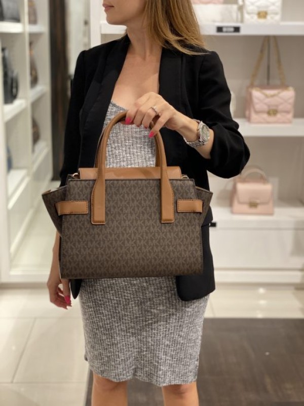 Cумка Michael Kors Carmen Satchel Brown logo