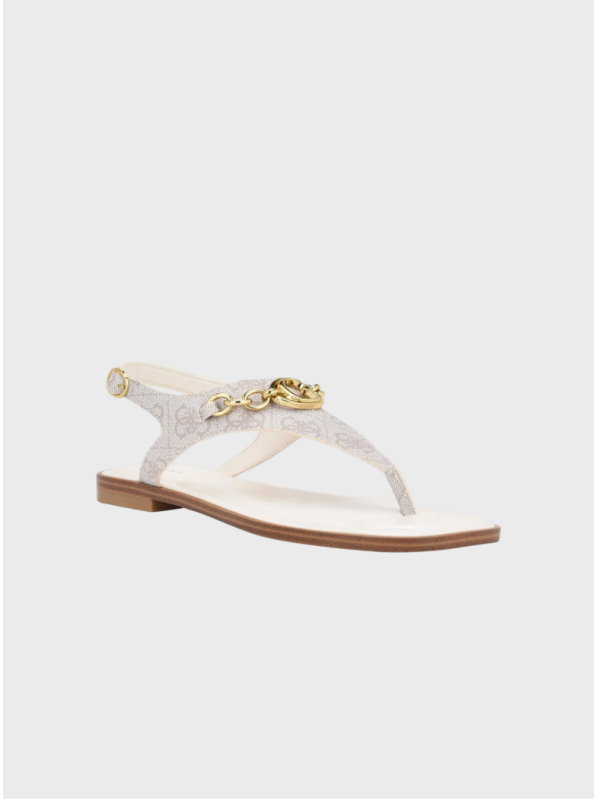 Босоножки Guess Rissy T Strap and Hardware Flat, Ivory Logo