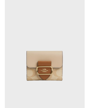 Кошелёк Coach Small Morgan In Blocked Signature Canvas Beige Logo