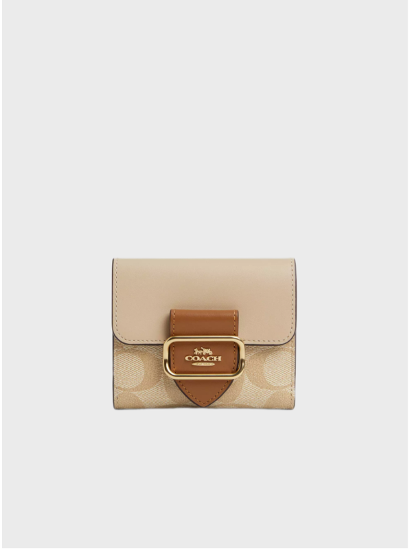 Кошелёк Coach Small Morgan In Blocked Signature Canvas Beige Logo