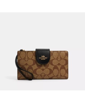 Кошелек Coach Medium Corner Zip Wallet In Signature Canvas Brown Black