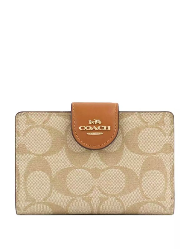 Женский кошелек Coach Medium Corner Zip Wallet In Signature Canvas Light Brown