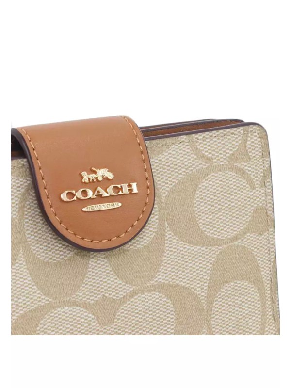 Женский кошелек Coach Medium Corner Zip Wallet In Signature Canvas Light Brown