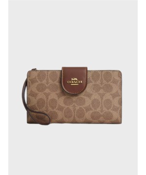 Женский кошелёк Coach Phone In Signature Canvas Brown