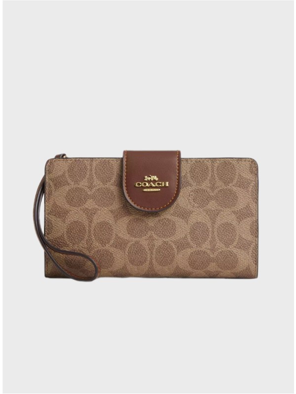 Женский кошелёк Coach Phone In Signature Canvas Brown