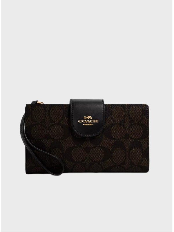 Кошелёк Coach Phone In Colorblock Signature Canvas Brown Black