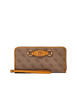 Кошелек GUESS Izzy Large Zip Around Wallet Latte logo/Yellow