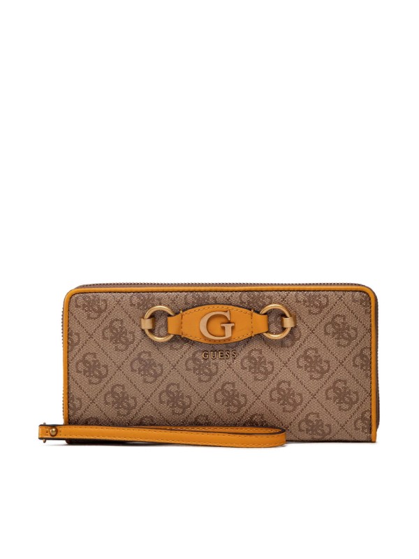 Гаманець GUESS Izzy Large Zip Around Wallet Latte logo/Yellow