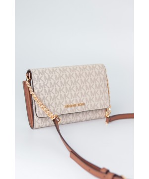 Кошелек MICHAEL KORS Jet Set Travel Medium Convertible Crossbody Bag  vanilla+brown logo