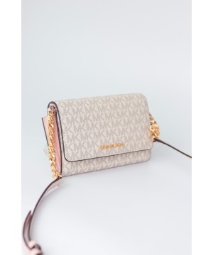 Кошелек MICHAEL KORS Jet Set Travel Medium Convertible Crossbody Bag  vanilla+pink logo