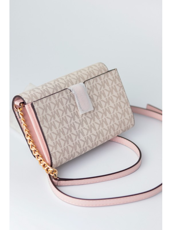 Кошелек MICHAEL KORS Jet Set Travel Medium Convertible Crossbody Bag  vanilla+pink logo