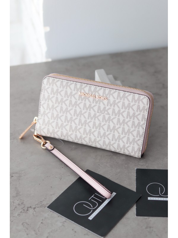 Michael Kors Jet Set wallet Zip Around Pink Vanilla  Logo