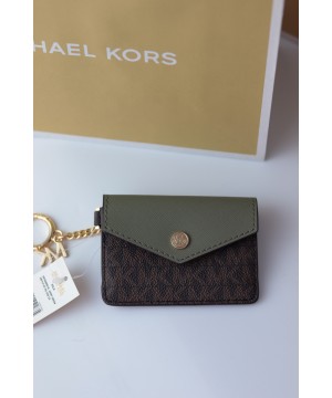 Ключница Michael Kors key pouch Green+brown logo