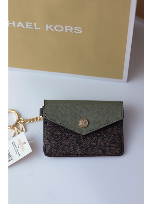 Ключница Michael Kors key pouch Green+brown logo