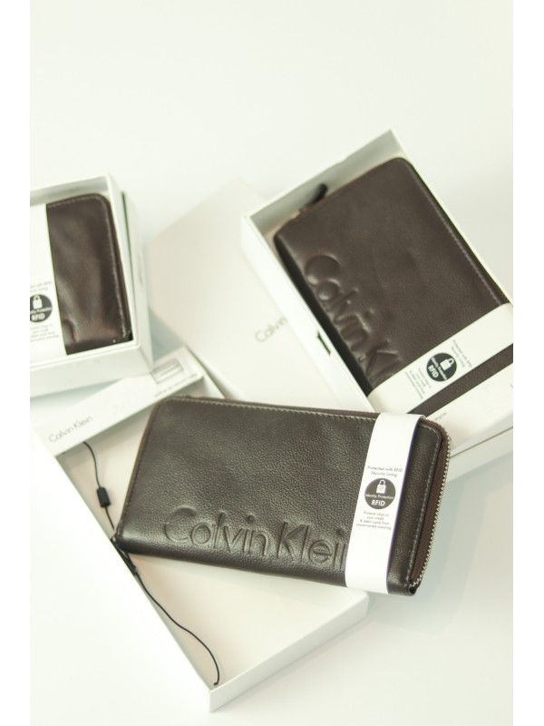 Кошелек Calvin Klein leather zip around Wallet Brown