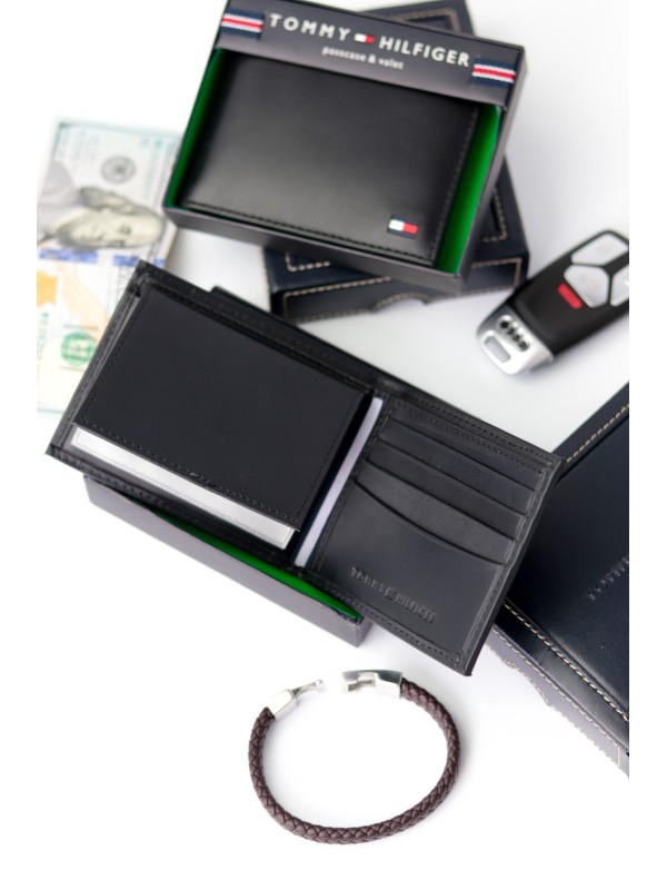 Кошелек Tommy Hilfiger Leather Credit Card Wallet Billfold Black 